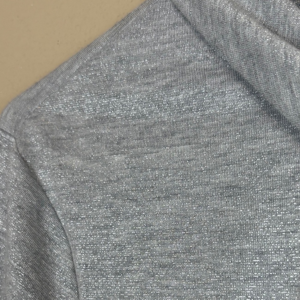 Karl Lagerfeld Paris Silver Shimmer Pleated Front/Keyhole Knit 3/4 Sleeve Blouse - Picture 5 of 10